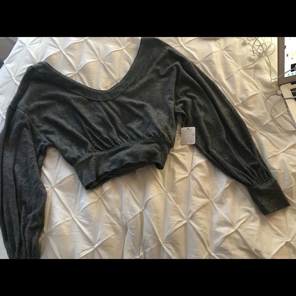 Free people grey crop back tie shirt
